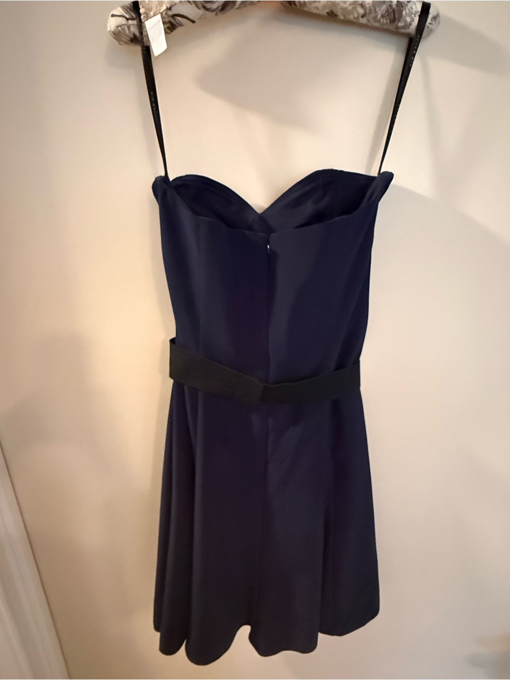 Women's Navy Sweetheart Neck Dress with Belt
